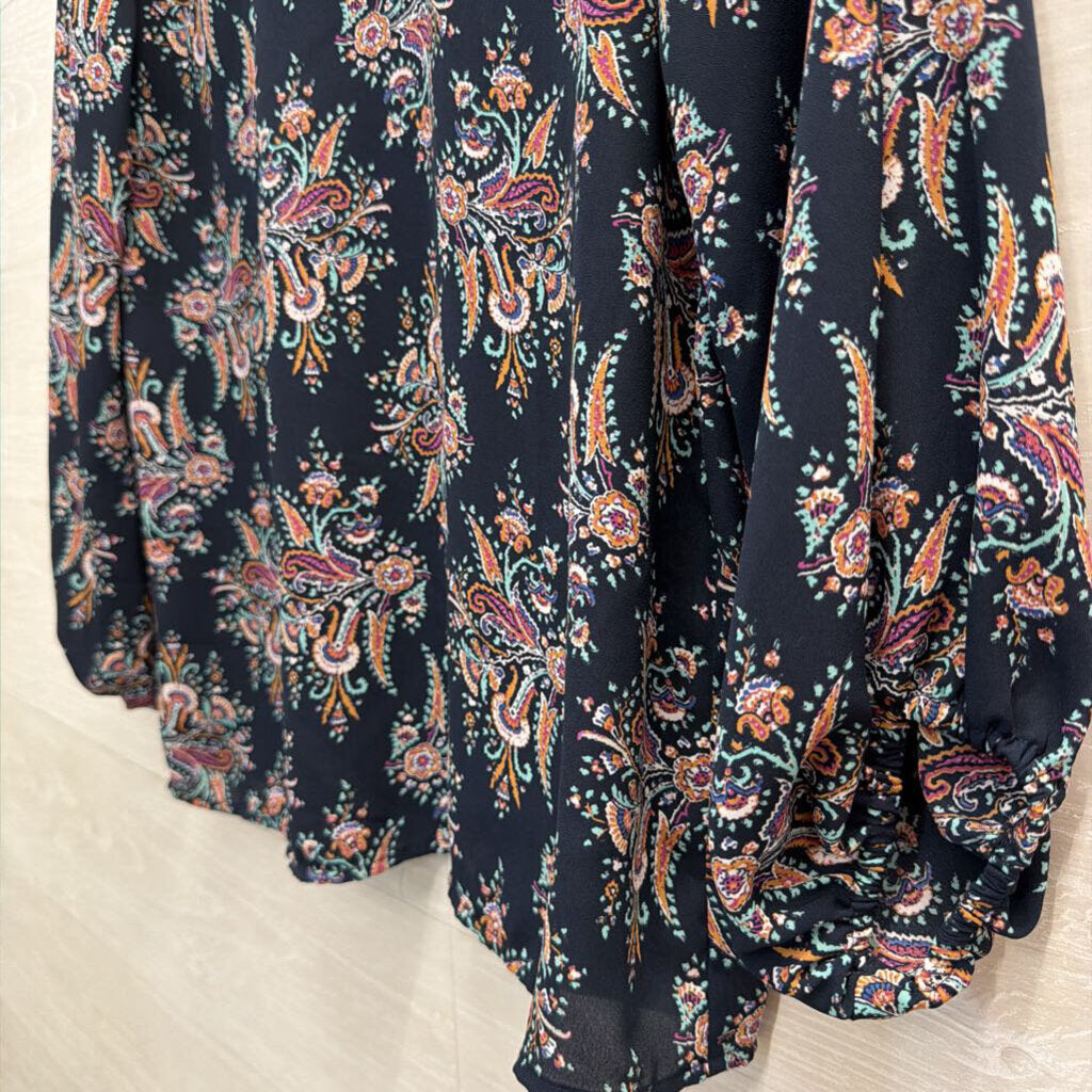 Loft Navy/ Multi Print Long Sleeve Top Small