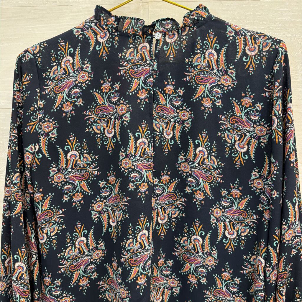 Loft Navy/ Multi Print Long Sleeve Top Small