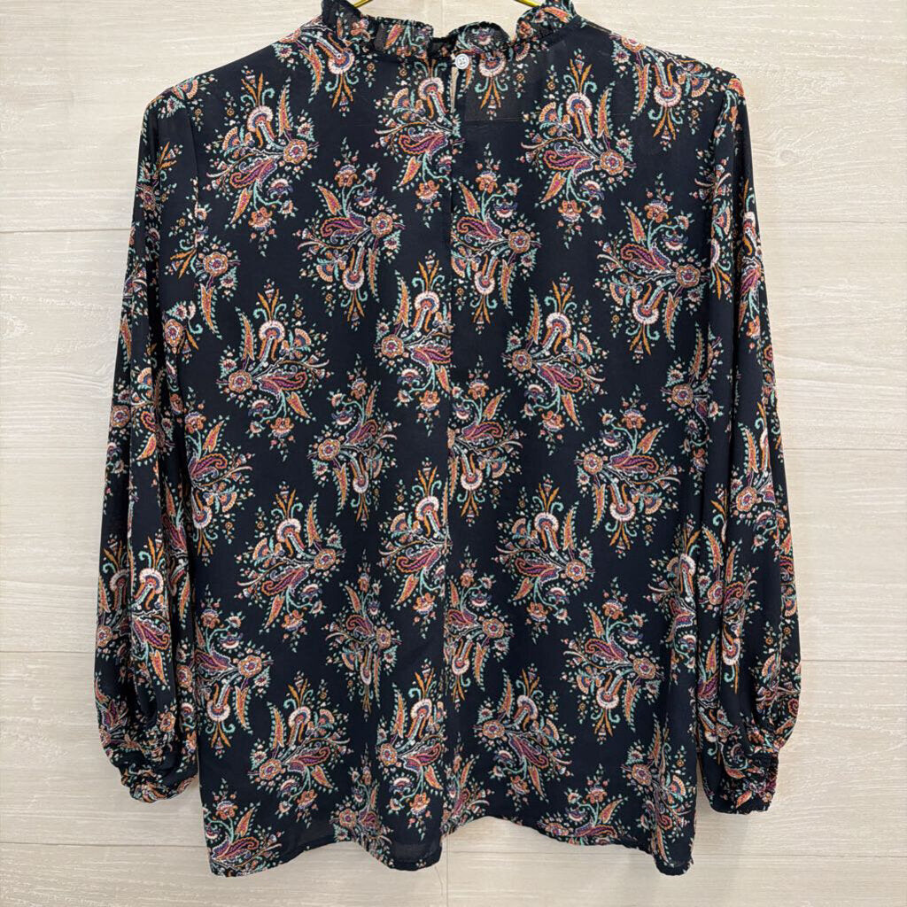 Loft Navy/ Multi Print Long Sleeve Top Small
