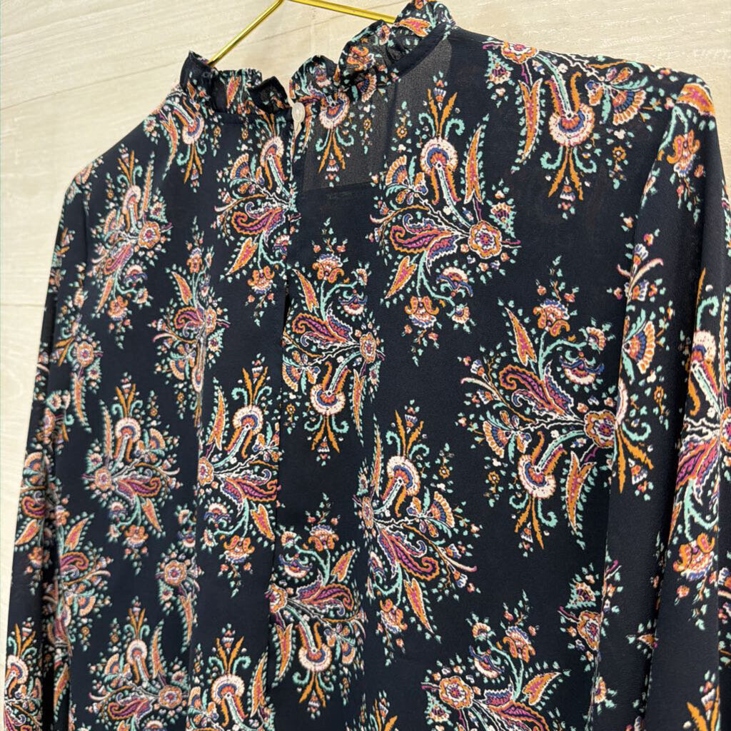 Loft Navy/ Multi Print Long Sleeve Top Small