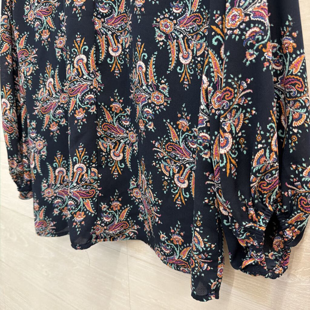 Loft Navy/ Multi Print Long Sleeve Top Small