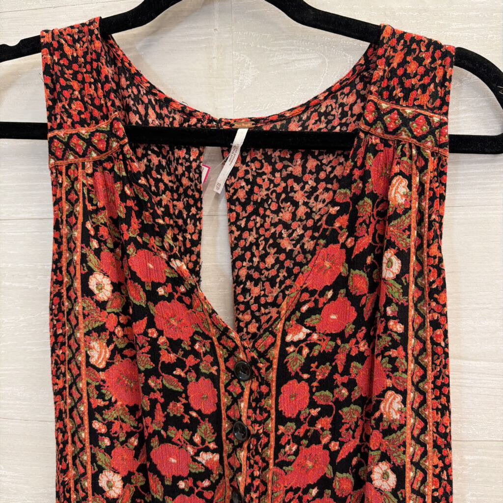 Free People Black/ Red Print Sleeveless Cropped Jumpsuit Extra Small