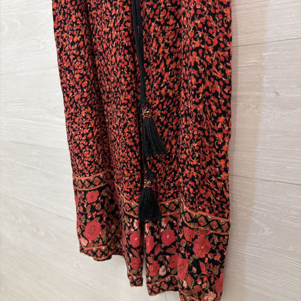 Free People Black/ Red Print Sleeveless Cropped Jumpsuit Extra Small