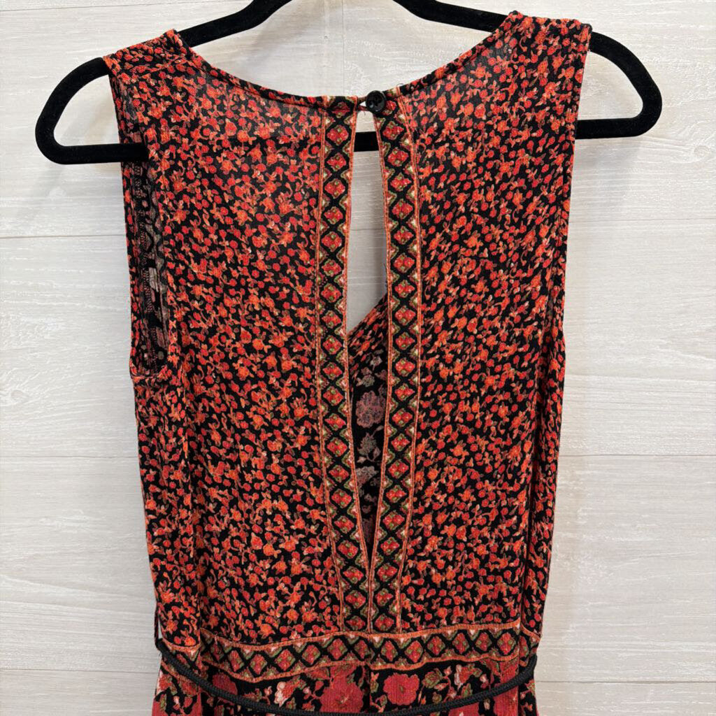 Free People Black/ Red Print Sleeveless Cropped Jumpsuit Extra Small