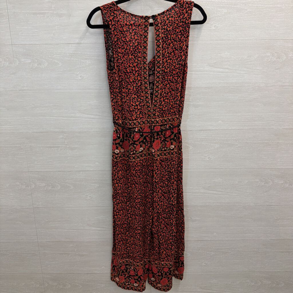 Free People Black/ Red Print Sleeveless Cropped Jumpsuit Extra Small