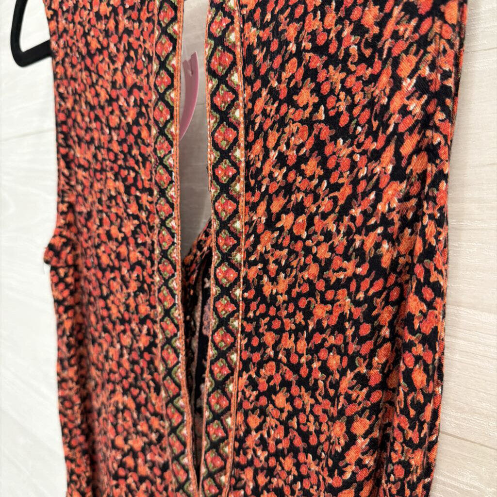 Free People Black/ Red Print Sleeveless Cropped Jumpsuit Extra Small