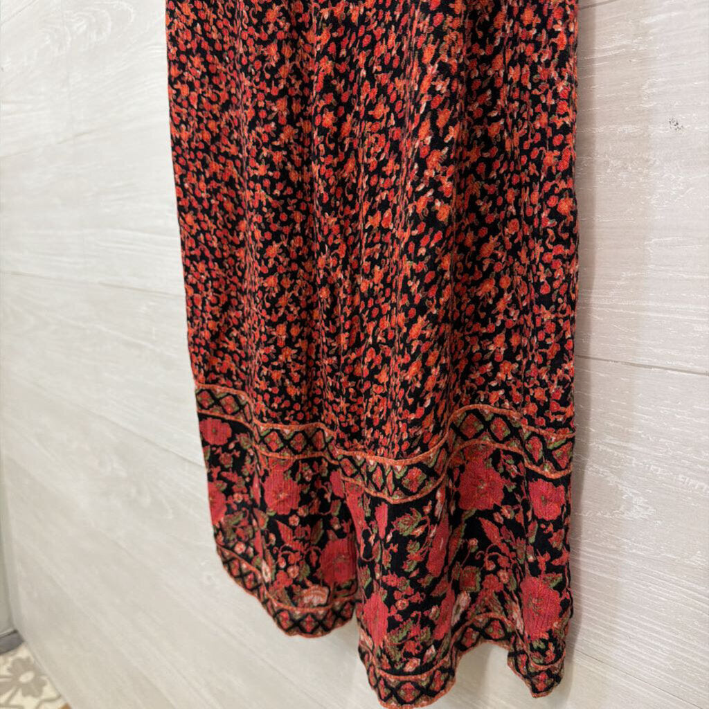 Free People Black/ Red Print Sleeveless Cropped Jumpsuit Extra Small