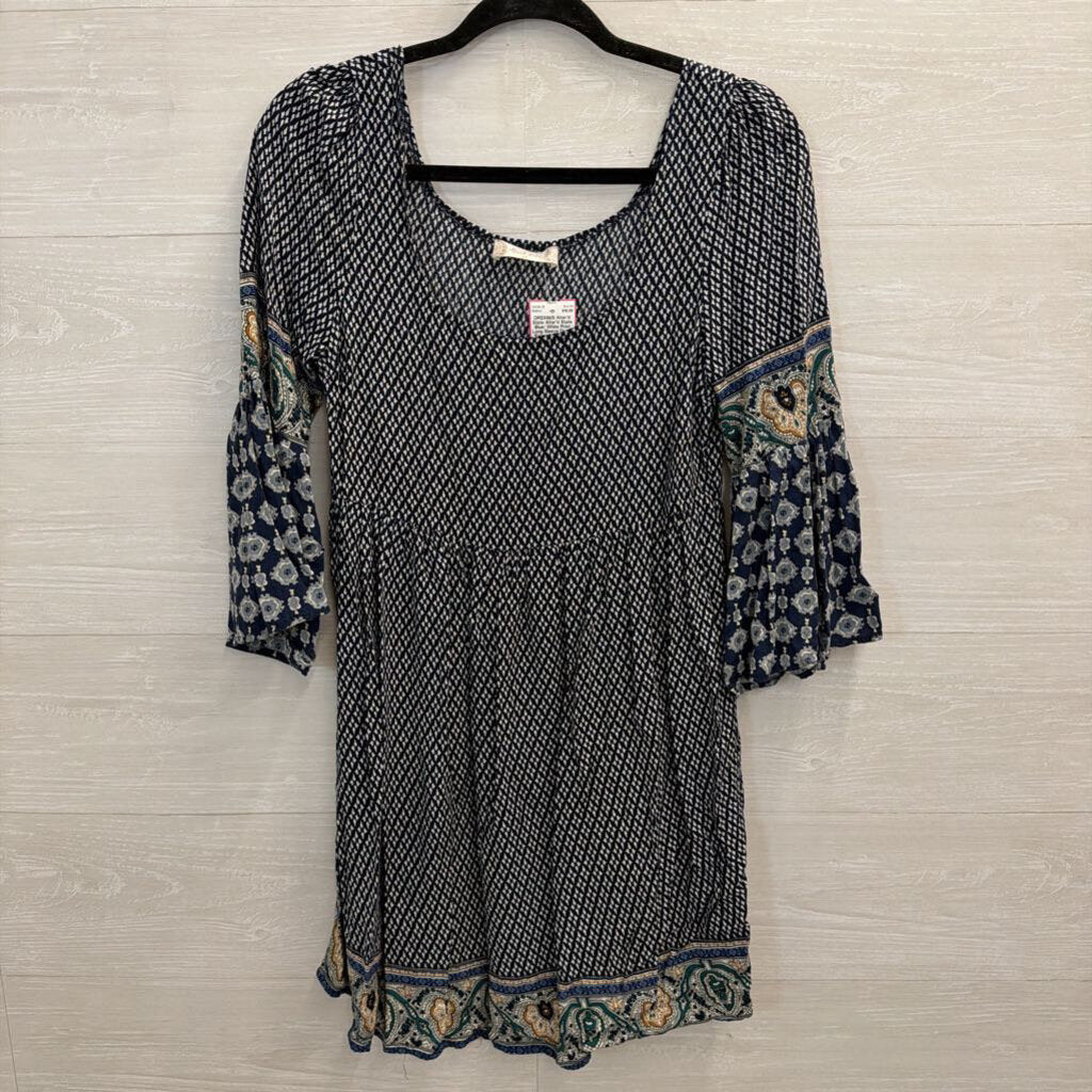 Altar'd State Blue/ White Print Long Sleeve Dress Extra Small