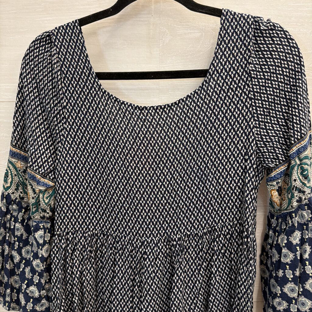 Altar'd State Blue/ White Print Long Sleeve Dress Extra Small