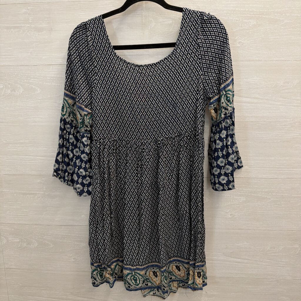 Altar'd State Blue/ White Print Long Sleeve Dress Extra Small