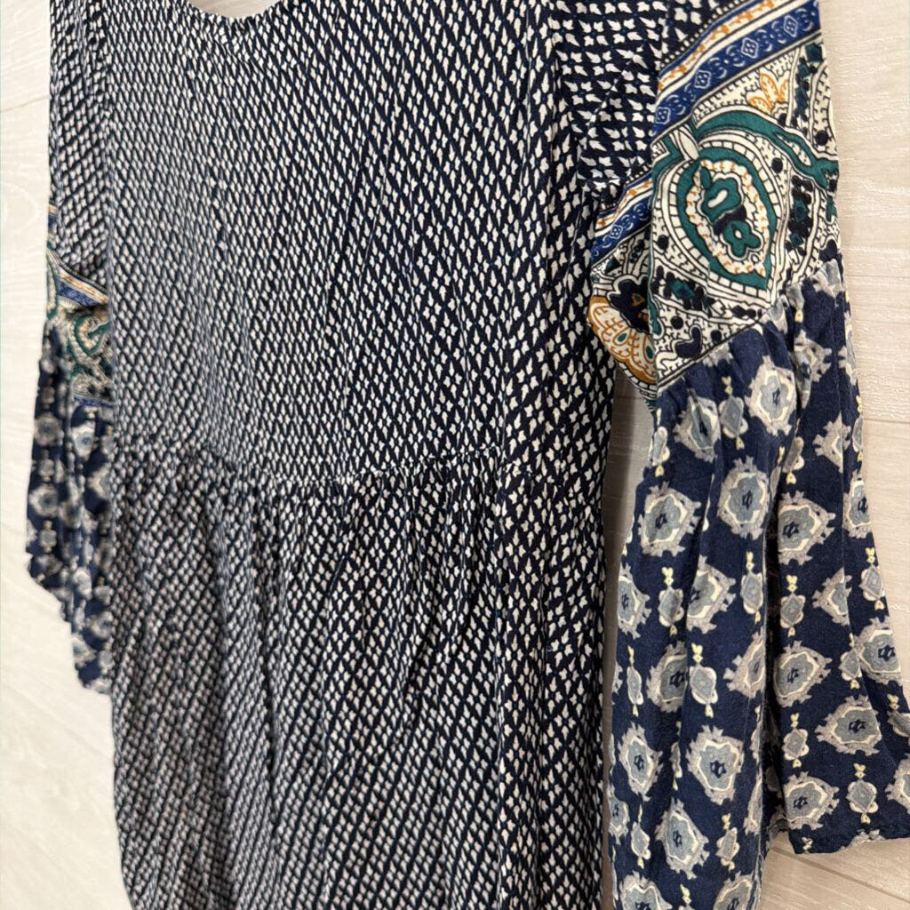 Altar'd State Blue/ White Print Long Sleeve Dress Extra Small