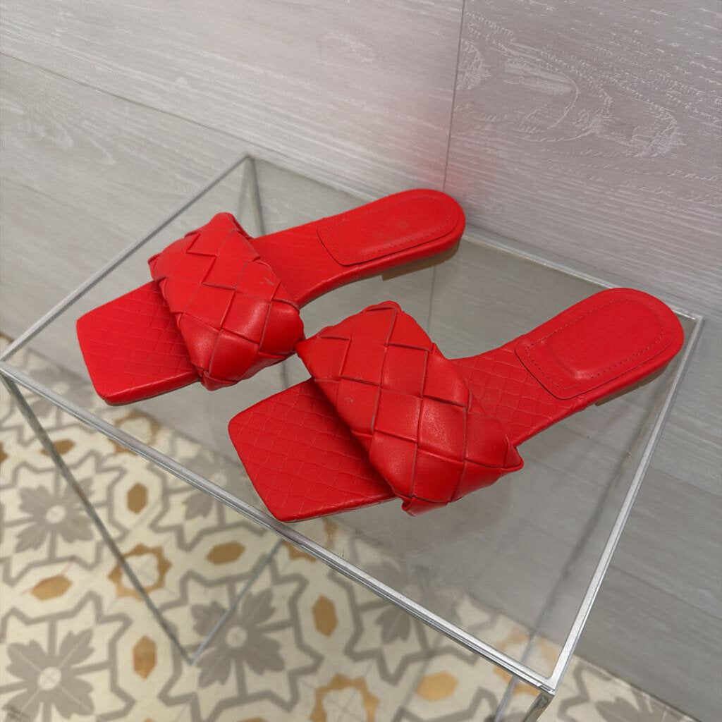Red Woven Strap Slide Sandals 40