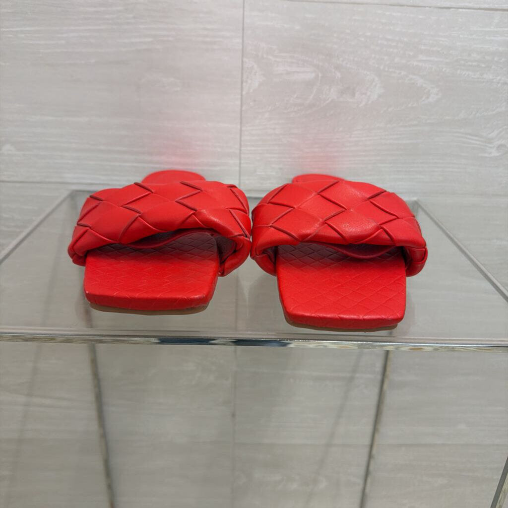 Red Woven Strap Slide Sandals 40