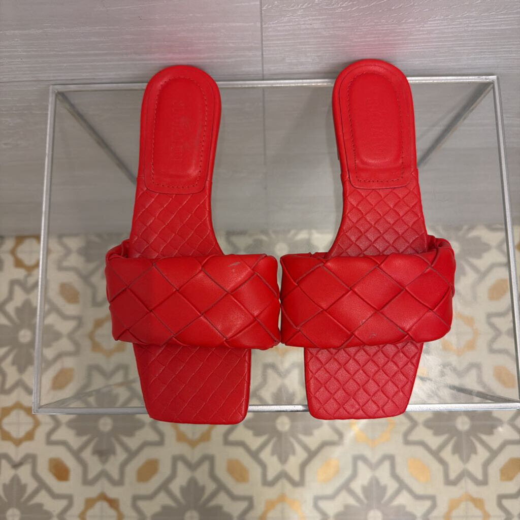 Red Woven Strap Slide Sandals 40