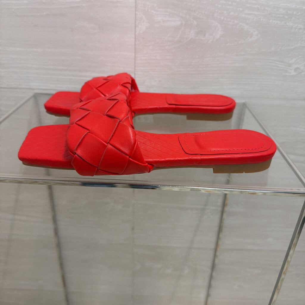 Red Woven Strap Slide Sandals 40