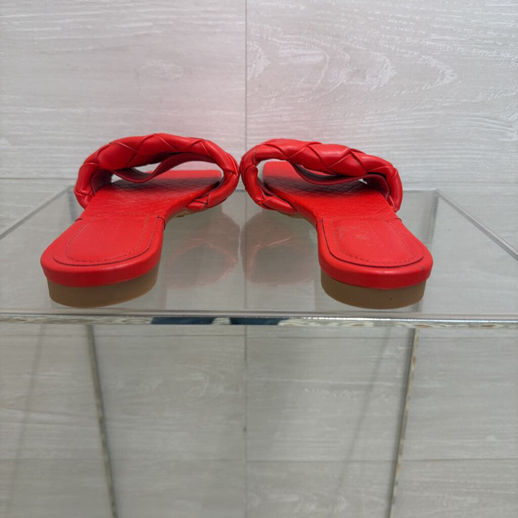 Red Woven Strap Slide Sandals 40