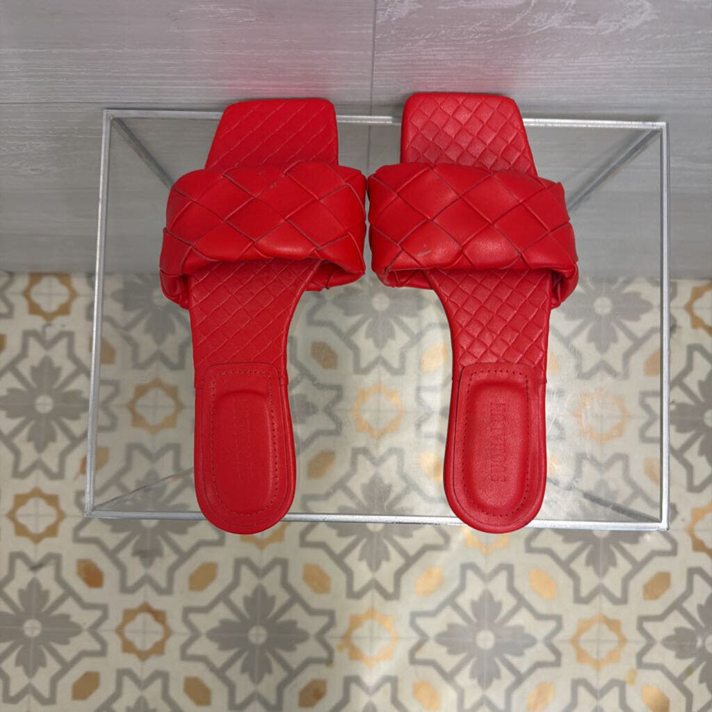 Red Woven Strap Slide Sandals 40