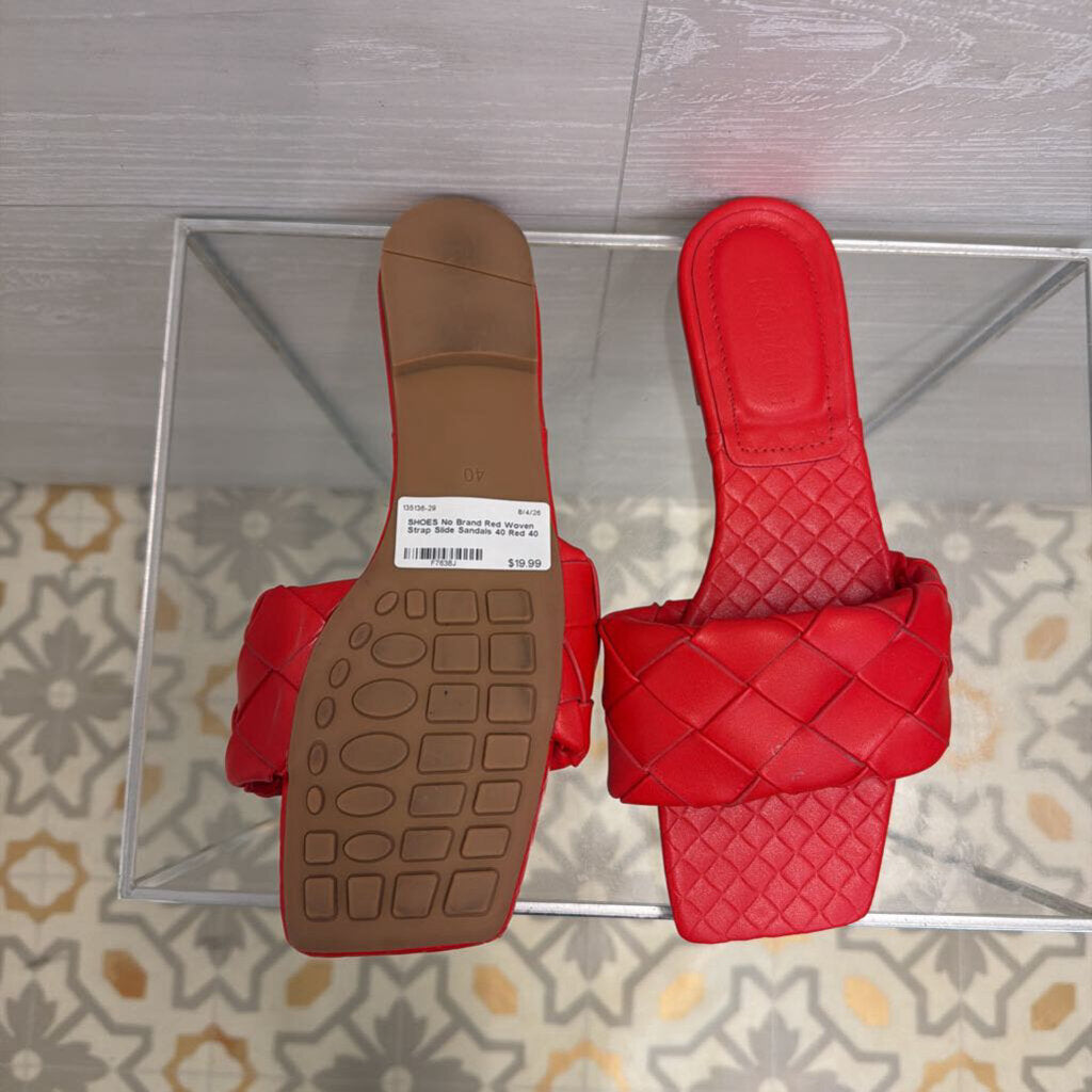 Red Woven Strap Slide Sandals 40