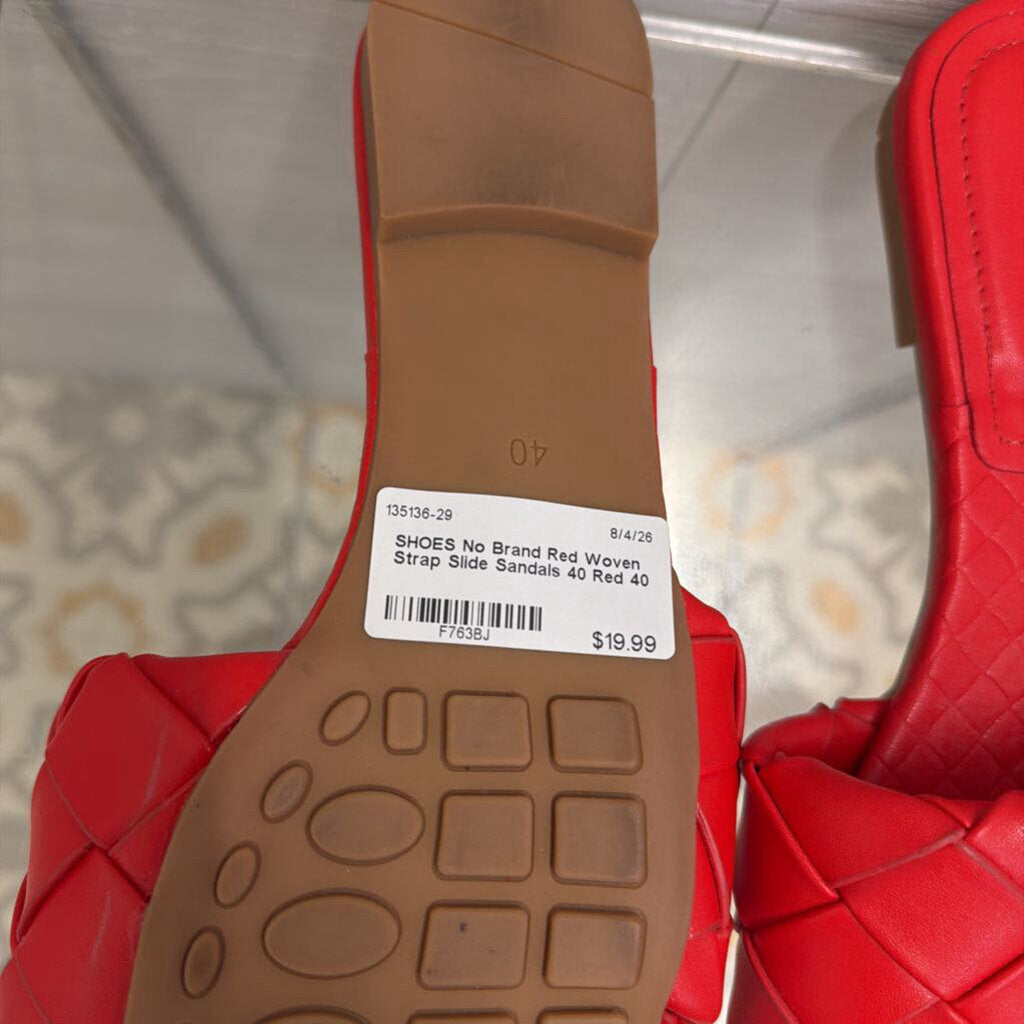 Red Woven Strap Slide Sandals 40