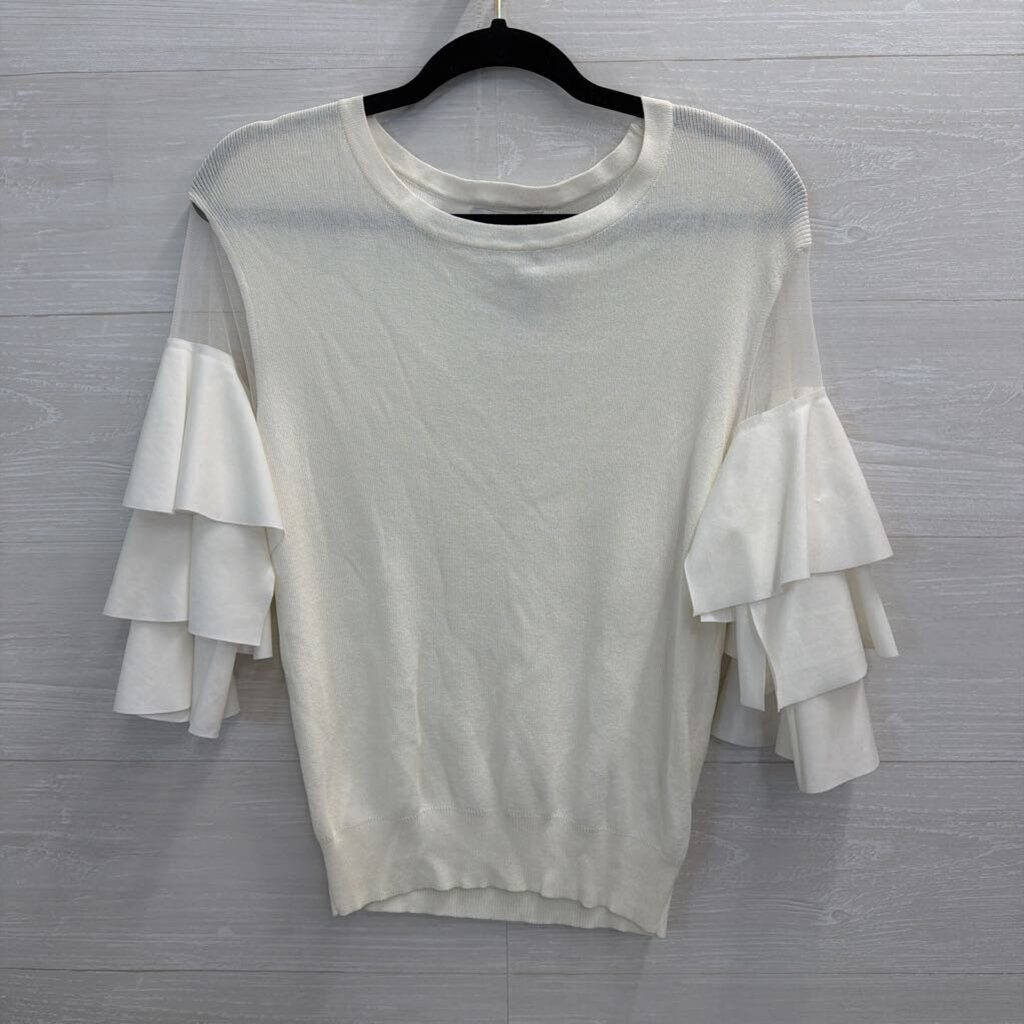 Rachel Zoe White Short Bell Sleeve Top Small