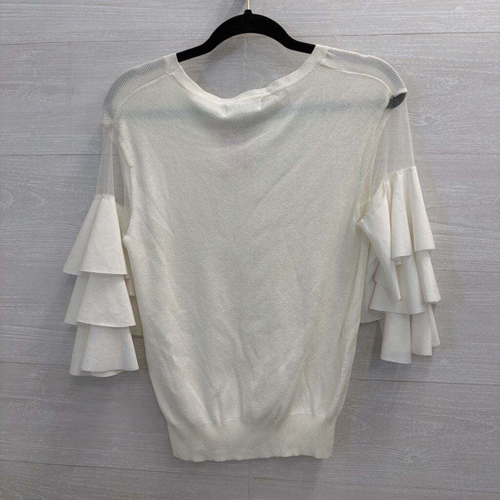 Rachel Zoe White Short Bell Sleeve Top Small
