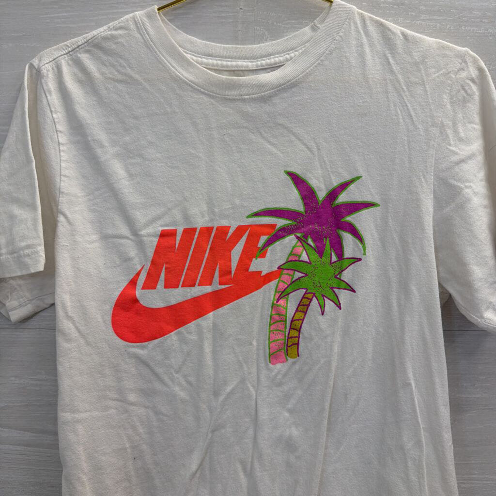 Nike White/ Multi Palm Tree Logo Short Sleeve Graphic Tee Small