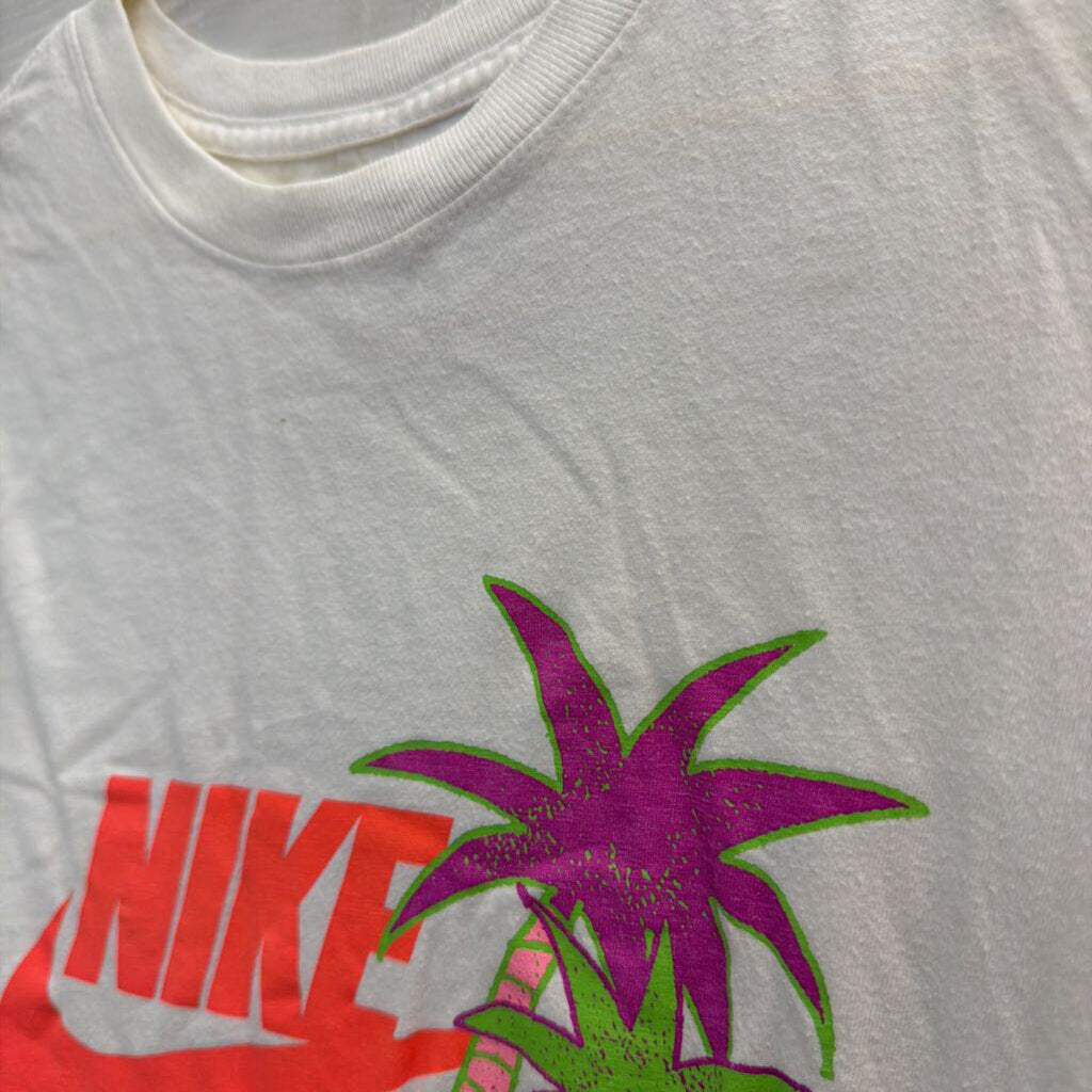 Nike White/ Multi Palm Tree Logo Short Sleeve Graphic Tee Small