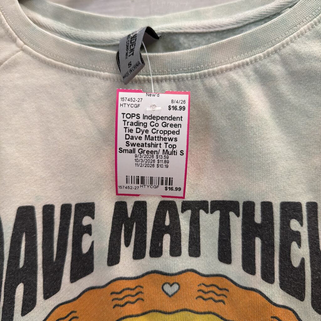 Green Tie Dye Cropped Dave Matthews Sweatshirt Top Small