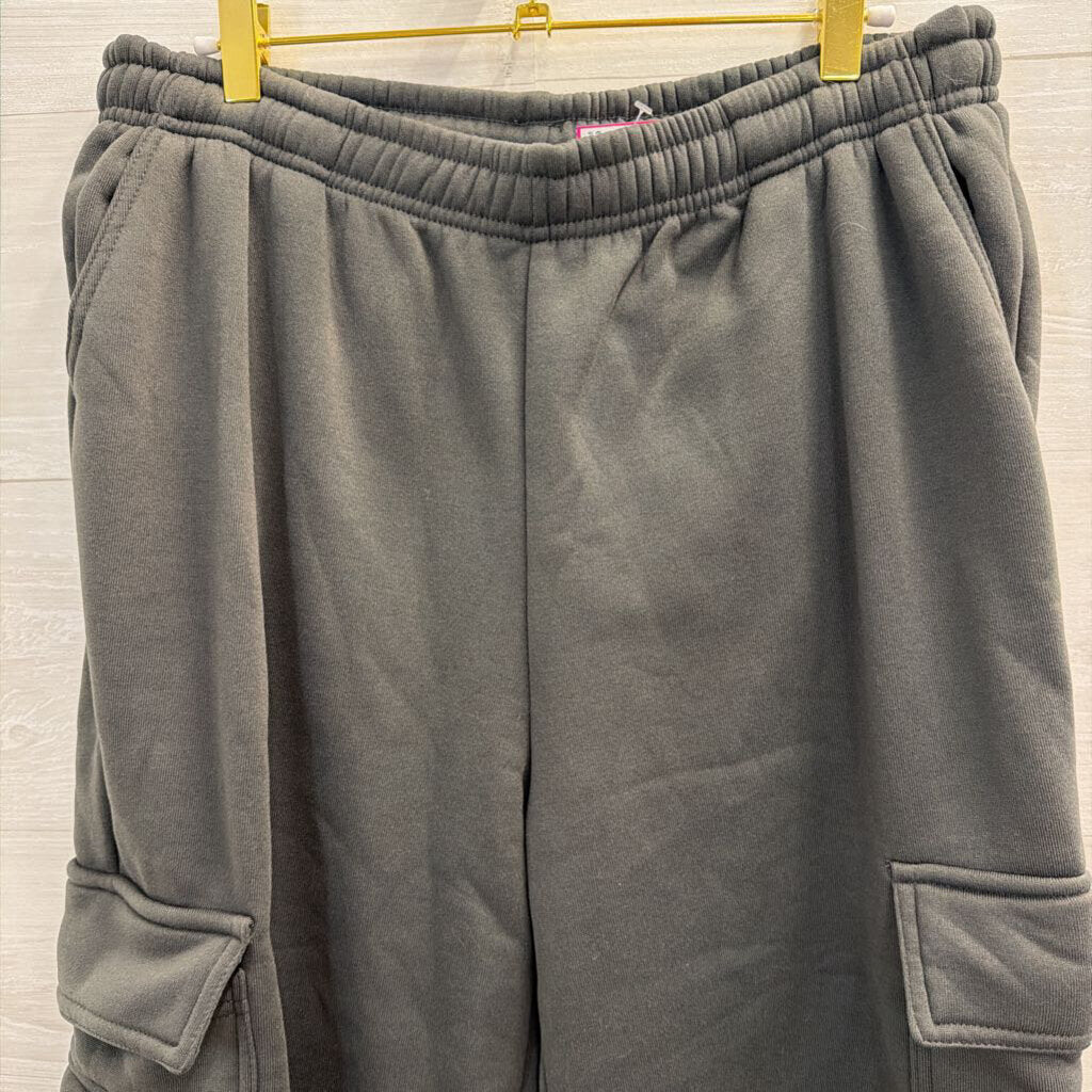 Grey Wide Leg Cargo Pocket Sweatpants Large