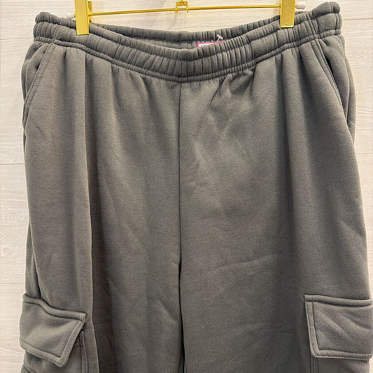 Grey Wide Leg Cargo Pocket Sweatpants Large