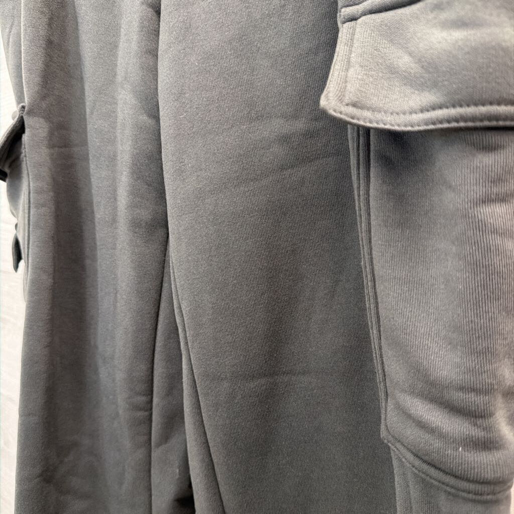 Grey Wide Leg Cargo Pocket Sweatpants Large