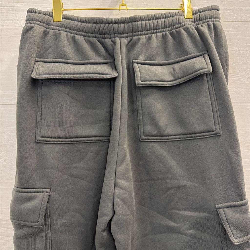 Grey Wide Leg Cargo Pocket Sweatpants Large