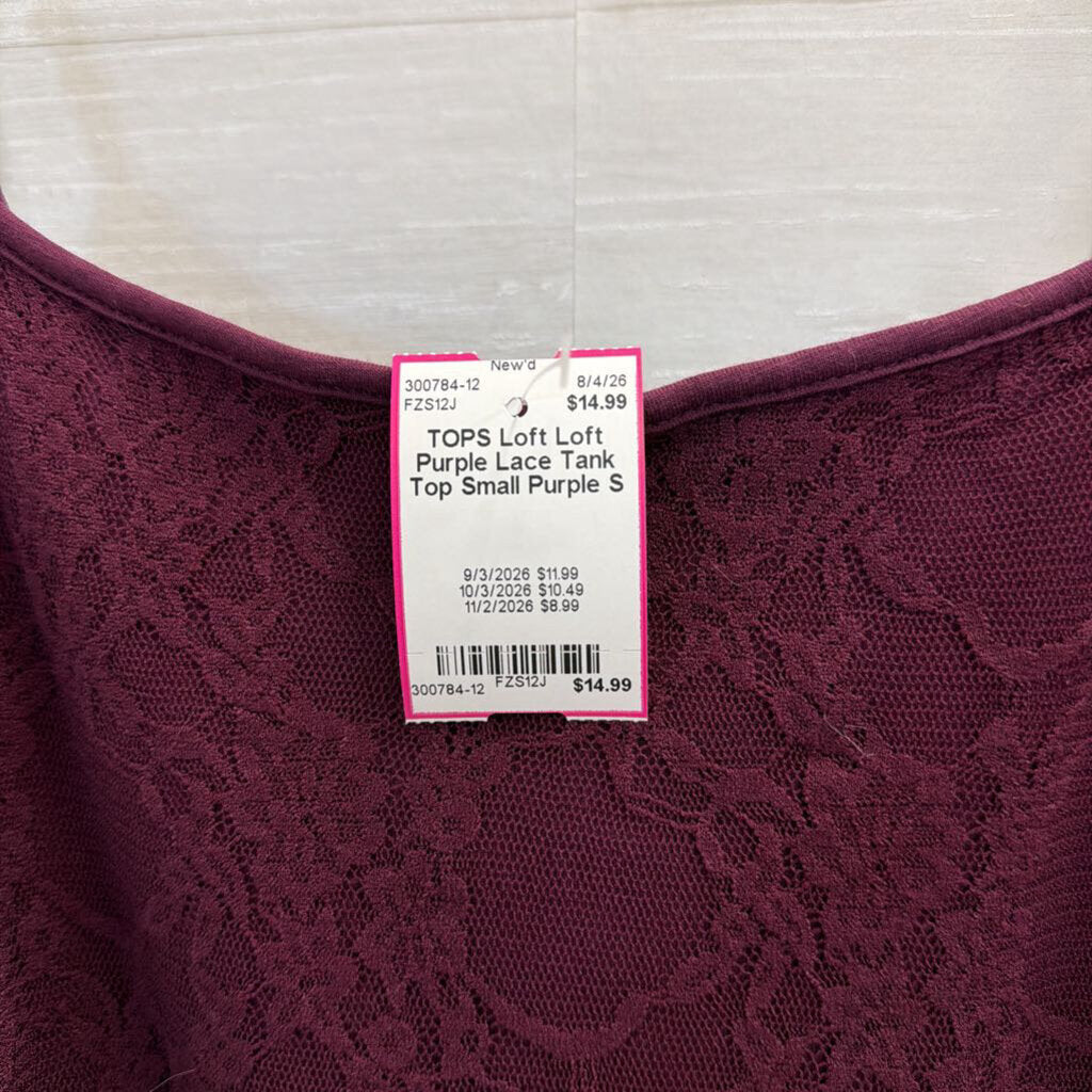 Loft Purple Lace Tank Top Small