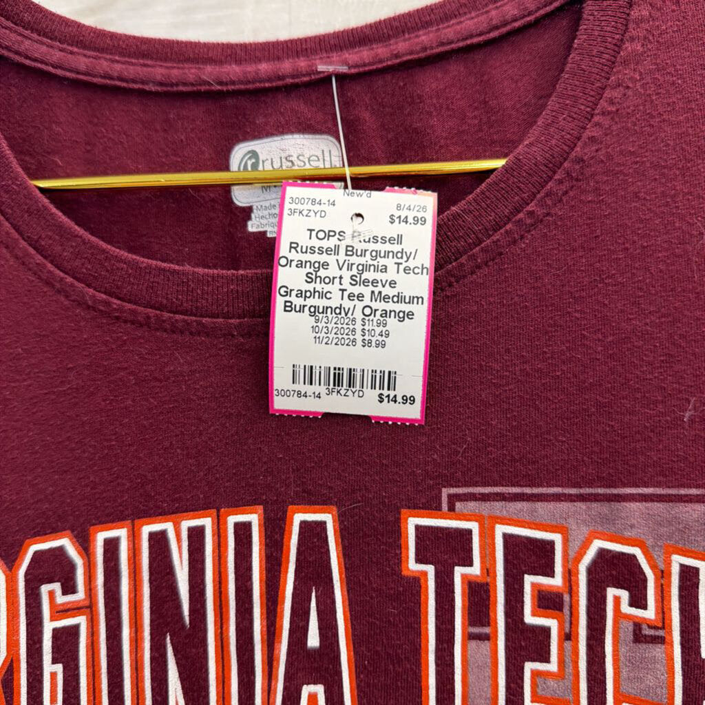 Russell Burgundy/ Orange Virginia Tech Short Sleeve Graphic Tee Medium