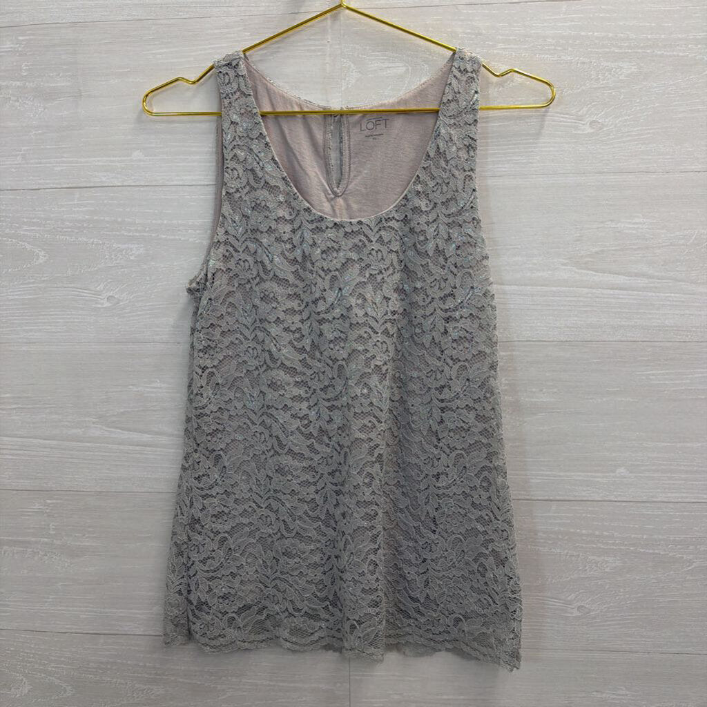 Loft Grey Lace Tank Top Extra Small