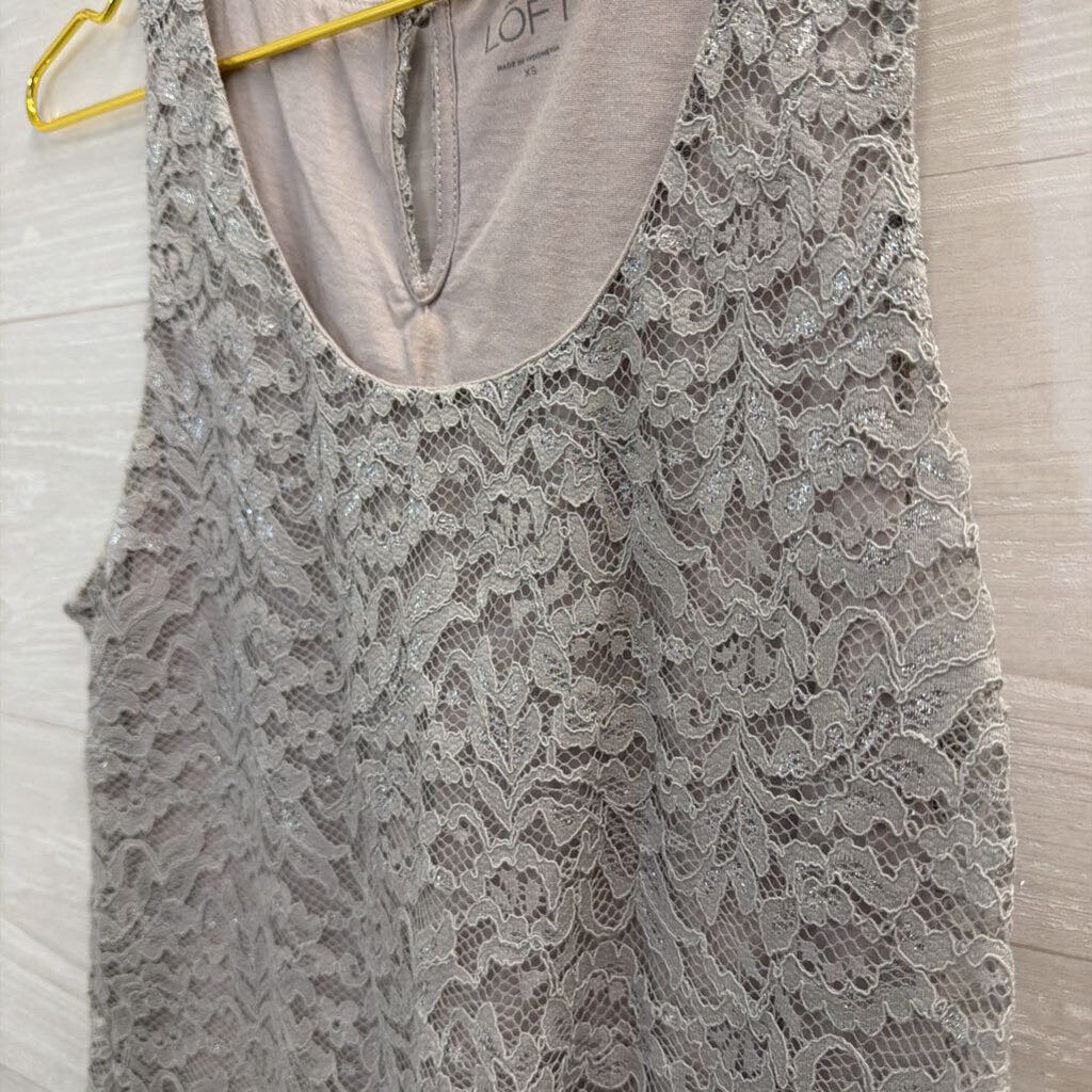 Loft Grey Lace Tank Top Extra Small