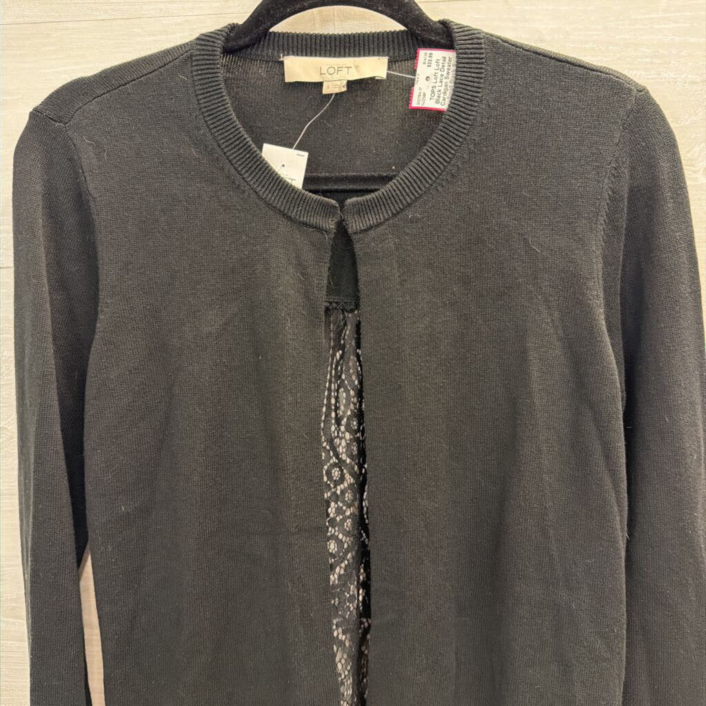 Loft Black Lace Detail Cardigan Sweater Small