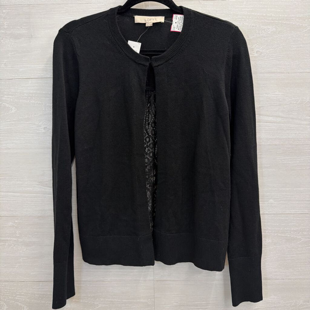 Loft Black Lace Detail Cardigan Sweater Small
