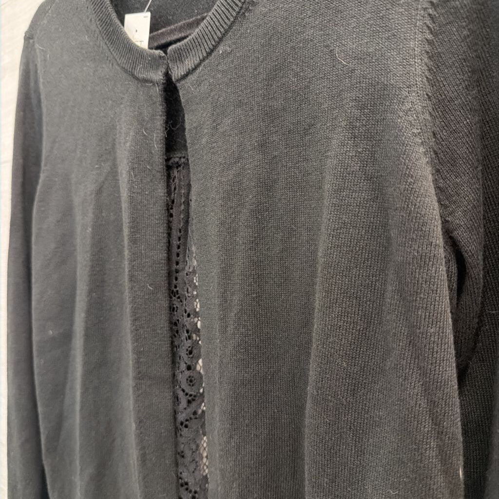 Loft Black Lace Detail Cardigan Sweater Small