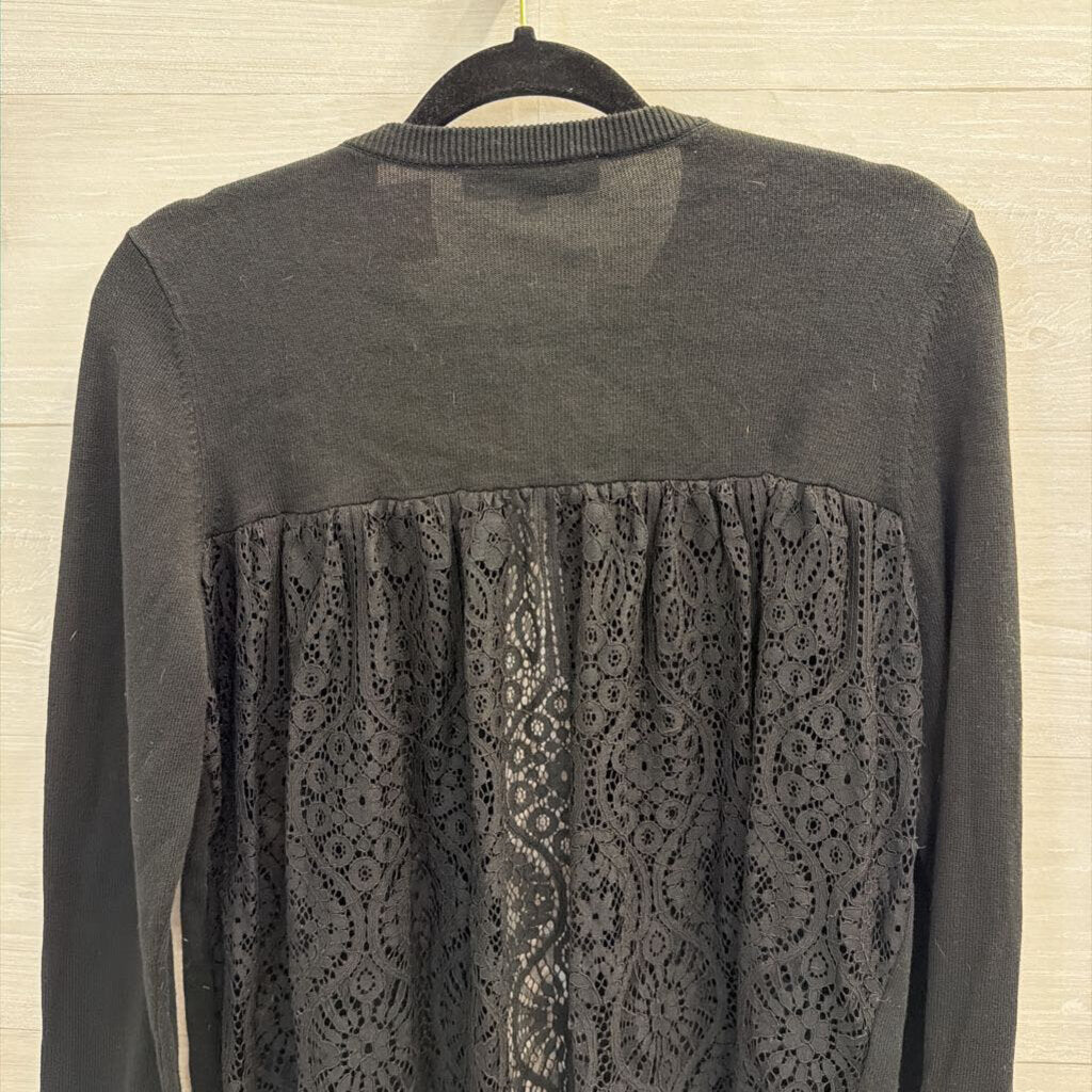 Loft Black Lace Detail Cardigan Sweater Small