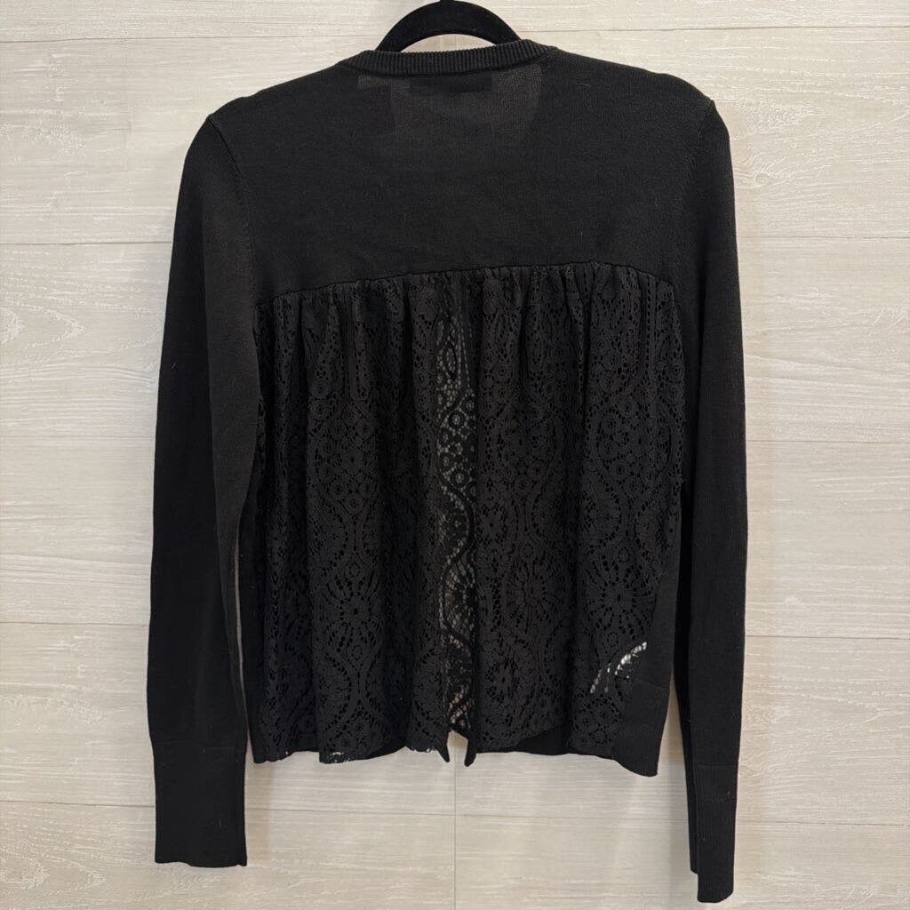 Loft Black Lace Detail Cardigan Sweater Small