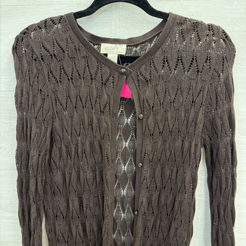 Loft Brown Lace Cardigan Sweater Small