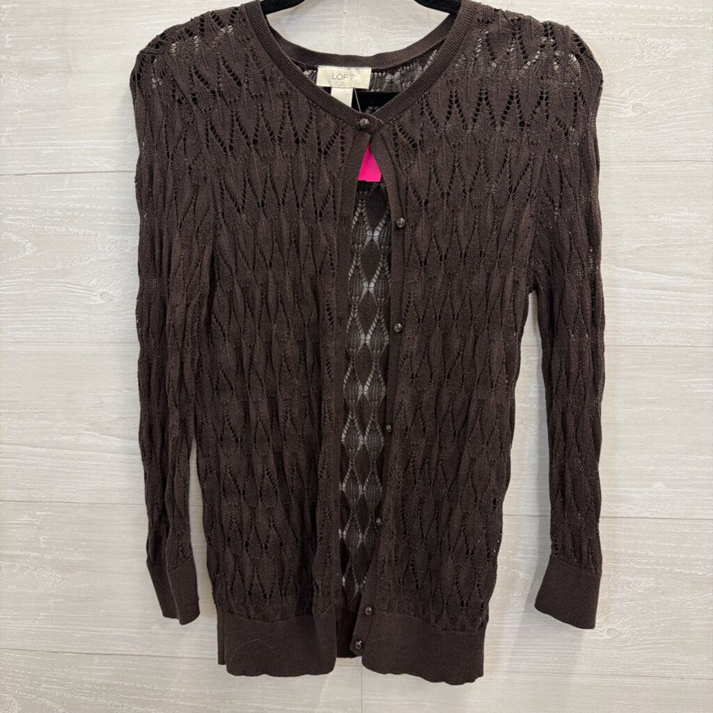 Loft Brown Lace Cardigan Sweater Small