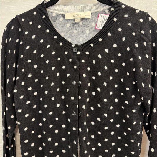 Loft Black/ White Dot Print Cardigan Sweater Small Petite
