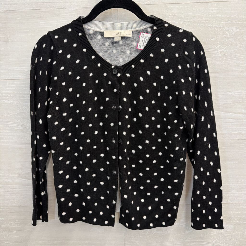 Loft Black/ White Dot Print Cardigan Sweater Small Petite