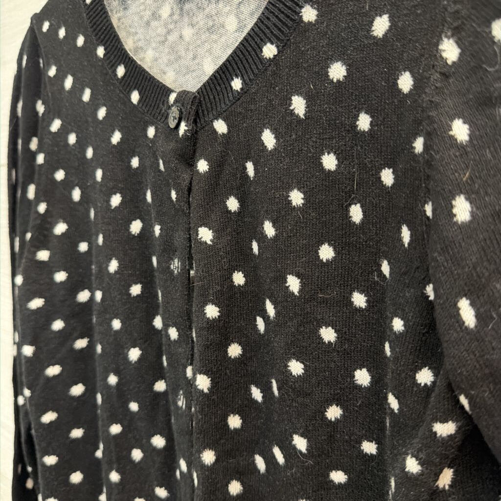 Loft Black/ White Dot Print Cardigan Sweater Small Petite