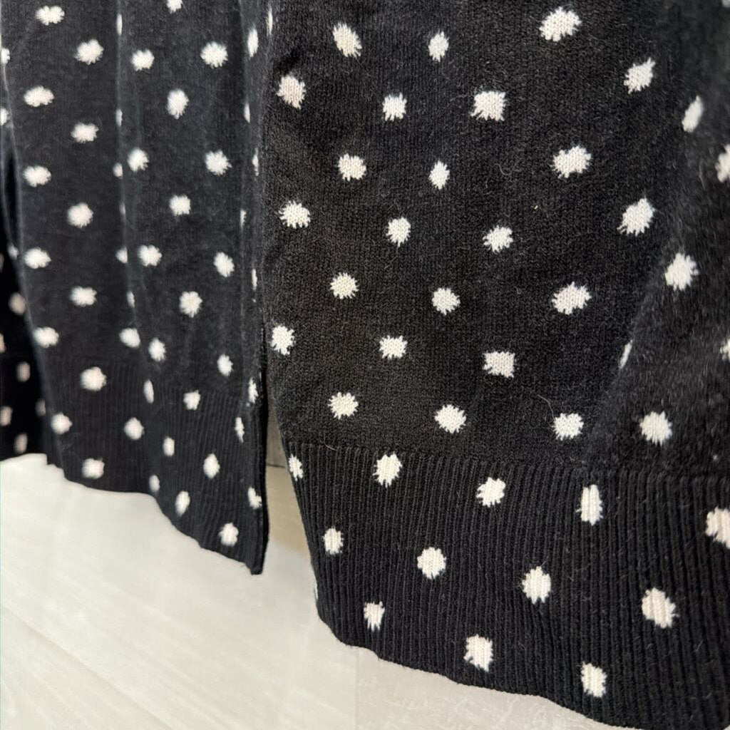 Loft Black/ White Dot Print Cardigan Sweater Small Petite