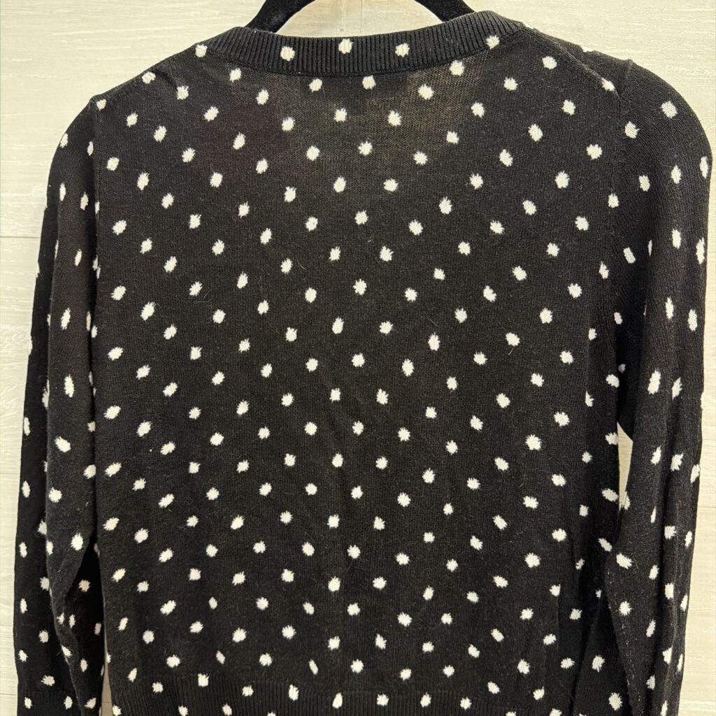 Loft Black/ White Dot Print Cardigan Sweater Small Petite