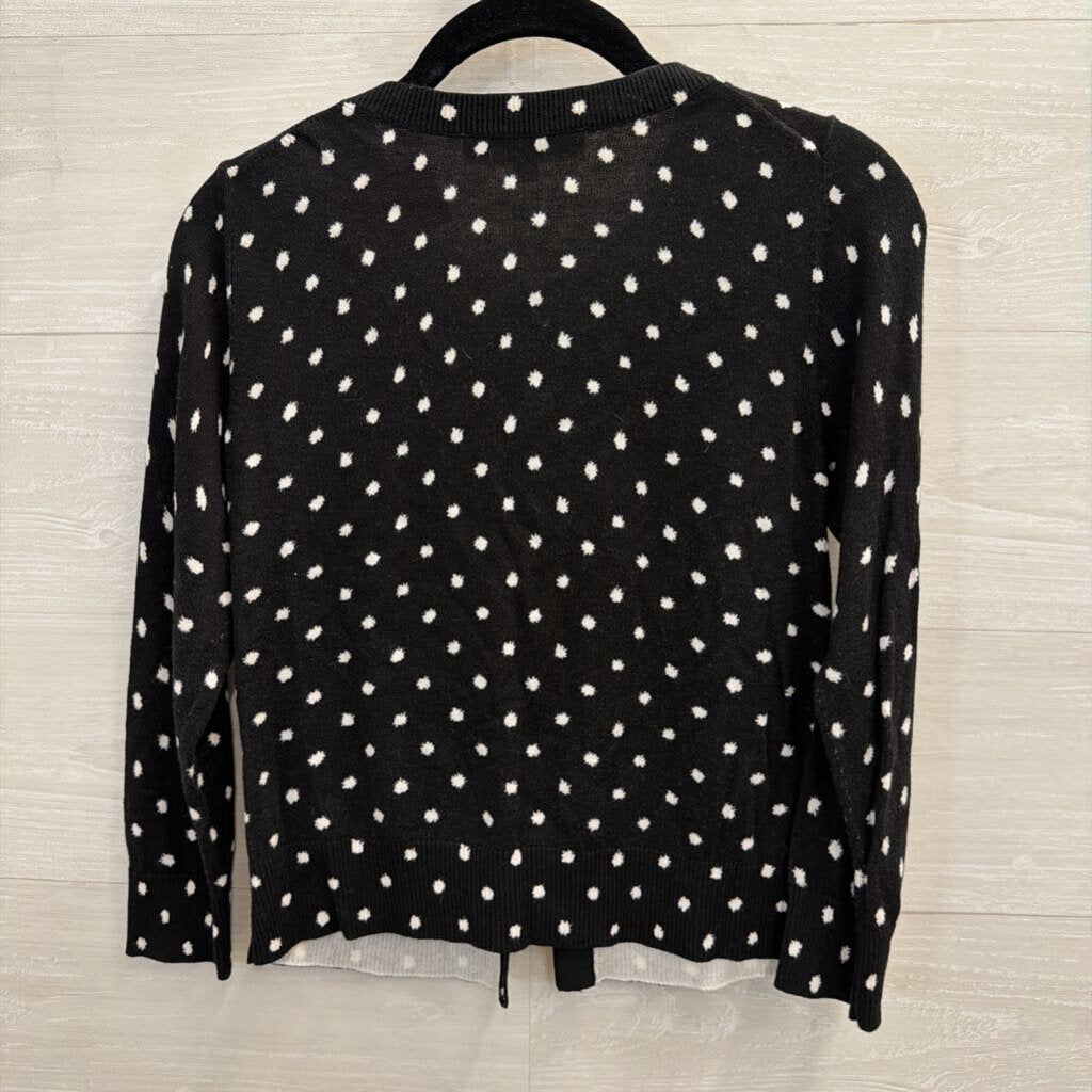 Loft Black/ White Dot Print Cardigan Sweater Small Petite