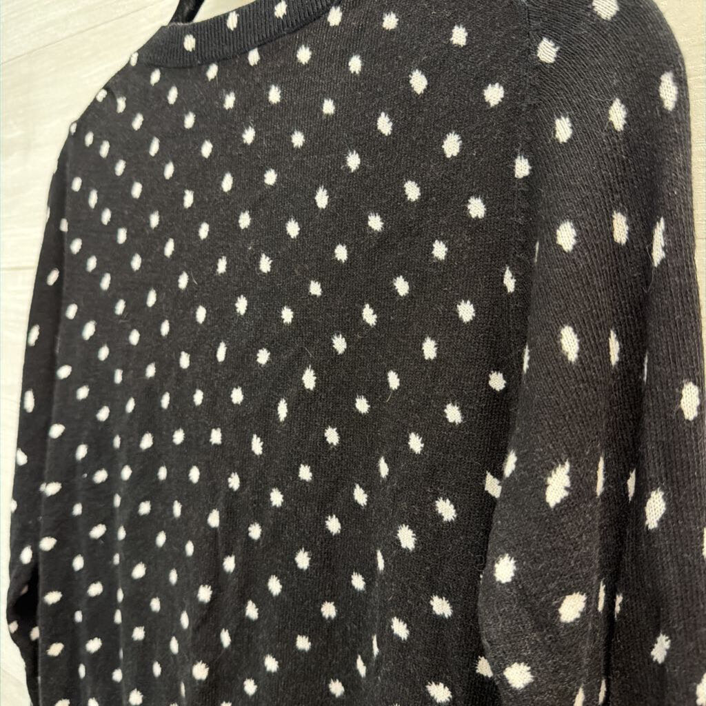 Loft Black/ White Dot Print Cardigan Sweater Small Petite